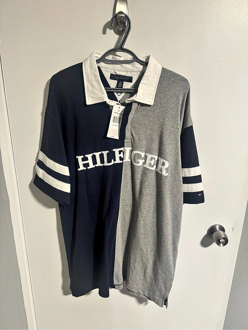 Tommy Hilfiger Color Block Rugby Polo in Blue & Gray Size